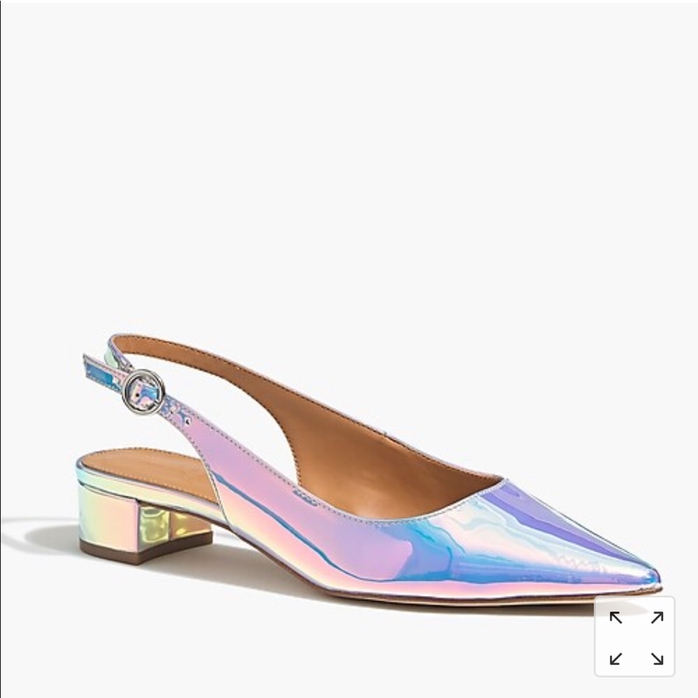 Holographic slingback block heels